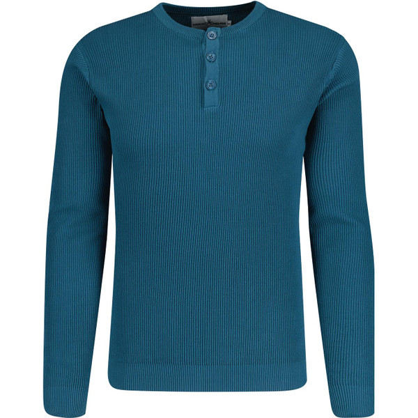 madcap england mens caine mod ribbed long sleeve grandad top mallard blue