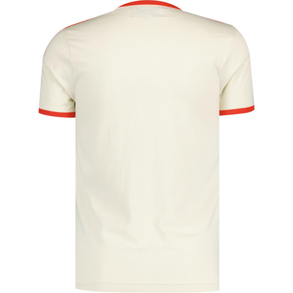 Madcap England Cassette Men's Retro Chest Stripe Taped Sleeve T-shirt in White Asparagus