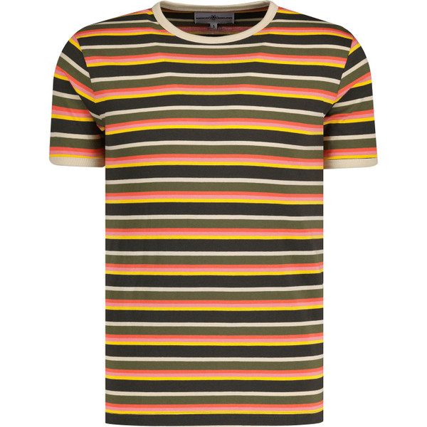 madcap england mens retro 70s ringer neck stripe tshirt peat