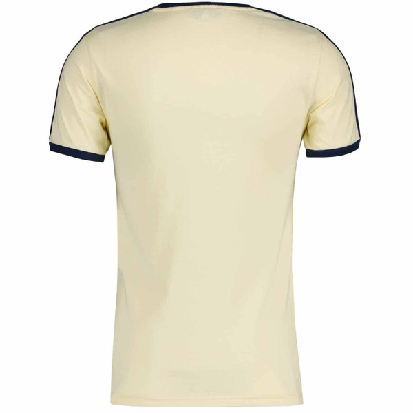 Madcap England Retro 1970s Indie Chest Stripe Taped Sleeve Disco Ringer Tee in Ecru