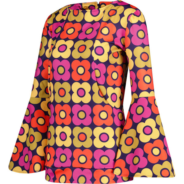 madcap england womens retro flower bell sleeve top navy