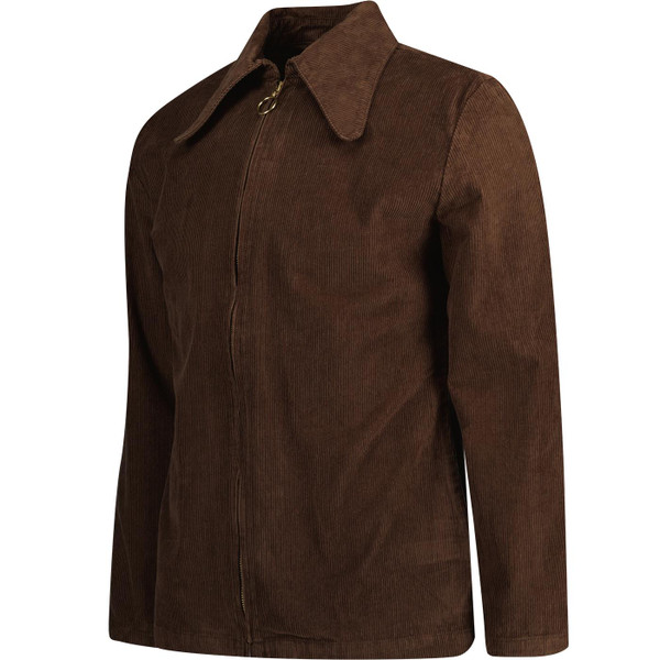 madcap england mens dagger collar ring zip through cord overshirt cocoa brown