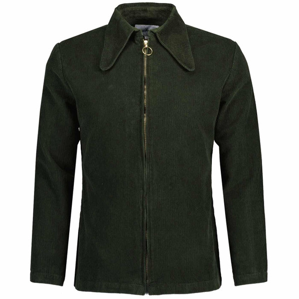 Madcap England Ziggy Retro 1970s Beagle Collar Corduroy Shirt in Forest Green