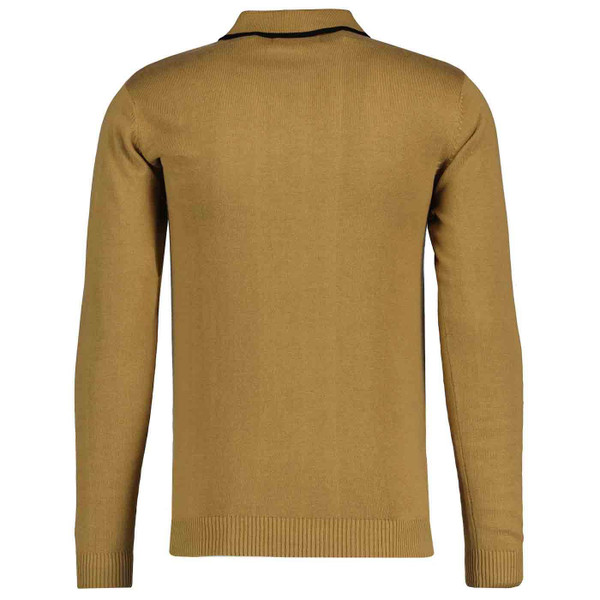 Madcap England Junot Retro 60s Popcorn Waffle Knit Stripe Panel Polo Shirt in Fall Leaf