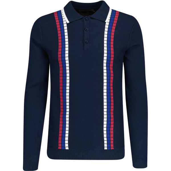 madcap england mens zodiac raised stripes long sleeve knitted polo top peacoat