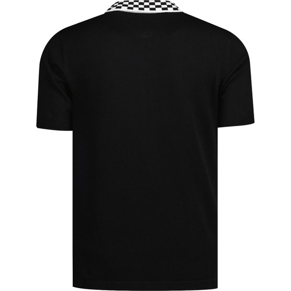 madcap england mens charlie checkerboard collar button through polo tshirt black white