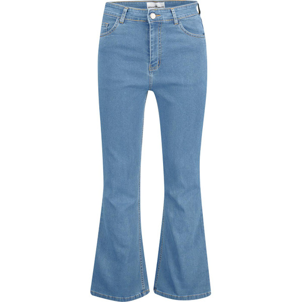 Madcap England Women's Retro 1970s High Rise Denim Flares in Stonewash Blue
