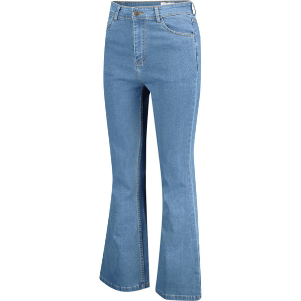 Madcap England Women's Retro 1970s High Rise Denim Flares in Stonewash Blue