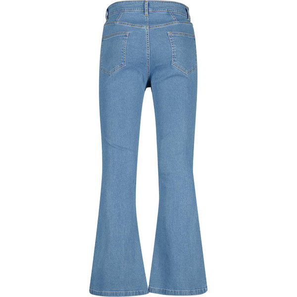Madcap England Women's Retro 1970s High Rise Denim Flares in Stonewash Blue