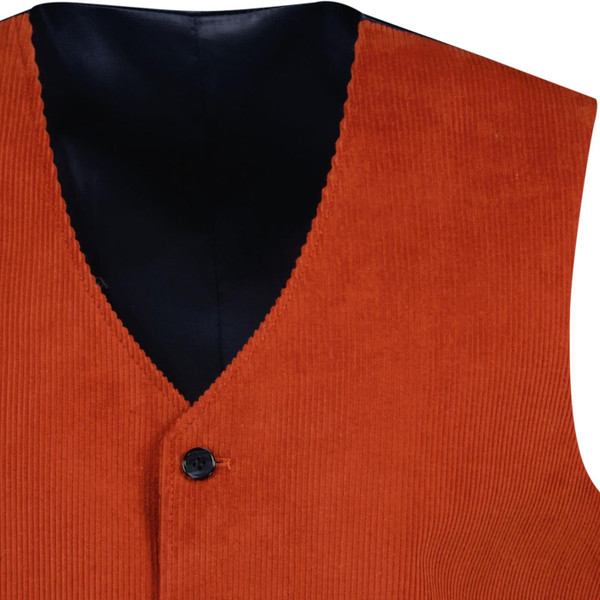 madcap england mens 70s cord waistcoat rust orange