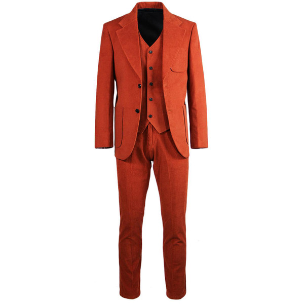 Madcap England Montana Retro 70s Three Piece Suit with Slim Leg Trousers in Rust