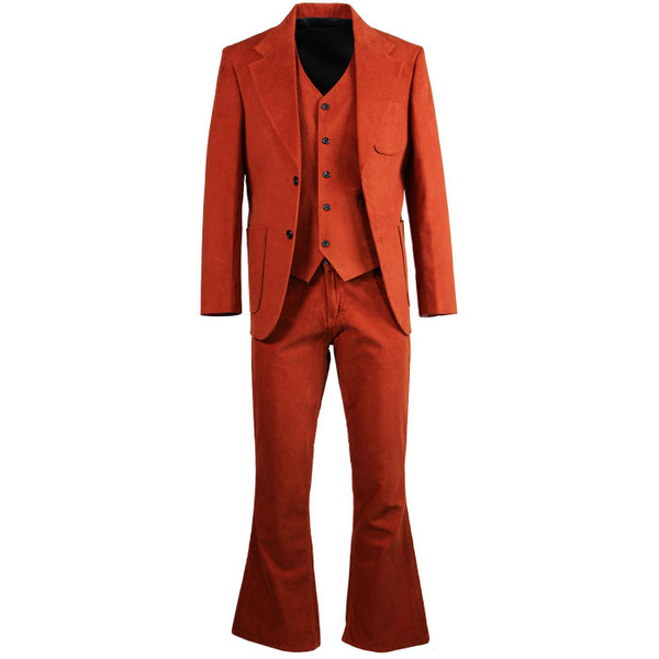 Madcap England Montana Retro 70s Three Piece Suit with Flared Trousers in Rust
