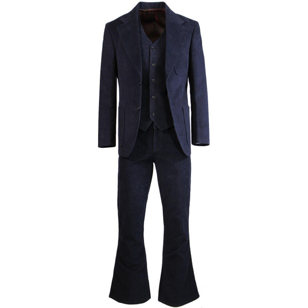 Madcap England Montana Retro 70s Three Piece Cord Suit With Flared Trousers in Navy