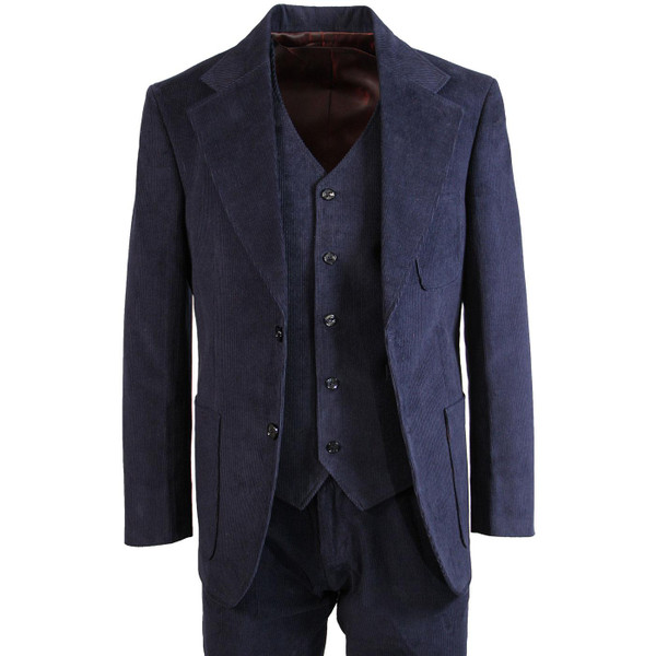 Madcap England Montana Retro 70s Three Piece Cord Suit in Navy Close Up