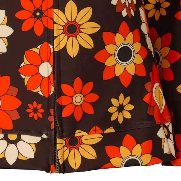 Madcap England Women's Retro 1970s Dagger Collar Zip Through Shirt in Daydream Orange print