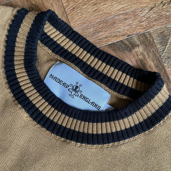 Madcap England Men's Moon Knitted Tipped Short Sleeve T-Shirt in Fall Leaf Caramel