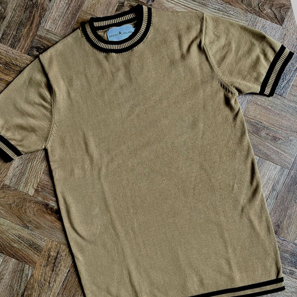 Madcap England Men's Moon Knitted Tipped Short Sleeve T-Shirt in Fall Leaf Caramel
