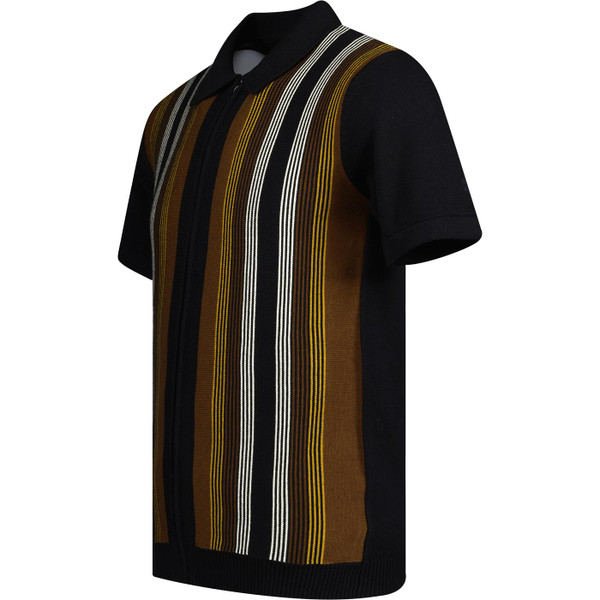 madcap england mens capitol vertical stripes zip through polo tshirt black