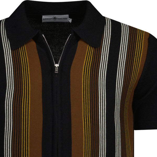 madcap england mens capitol vertical stripes zip through polo tshirt black
