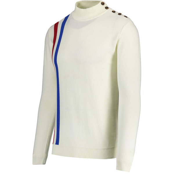 Madcap England Racing Coleridge Mod Stripe Jumper with Breton Button Shoulder Placket Side