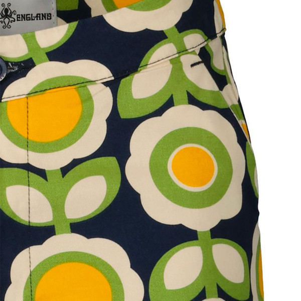 Madcap England Women's Retro 60s 70s Bell Flares in Daydream Green Daisy print