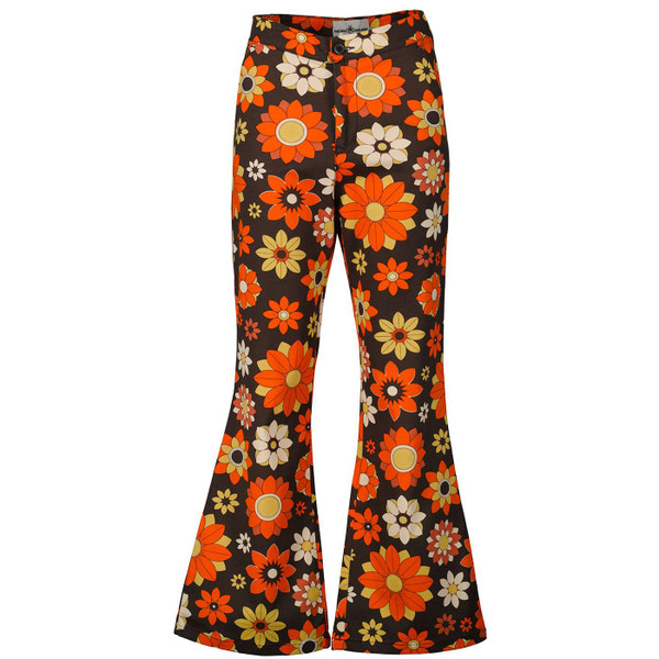 Madcap England Women's Retro 60s 70s Bell Flares in Daydream Orange Floral print
