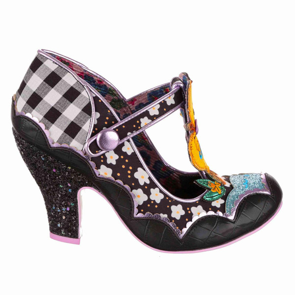 Irregular Choice Duck You Floral Duck T-Bar Heels in Black
