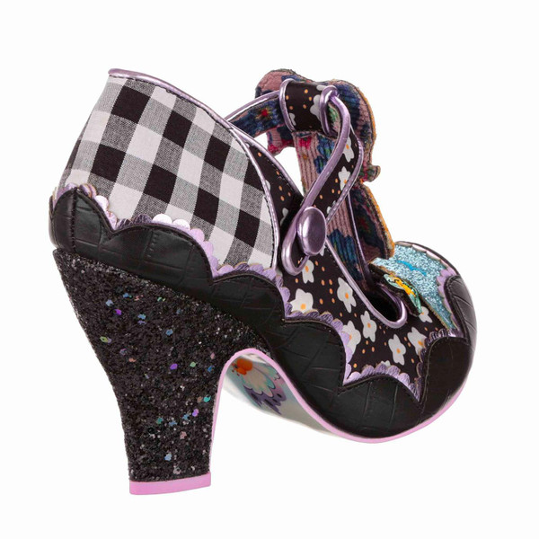 Irregular Choice Duck You Floral Duck Retro T-Bar Heels in Black
