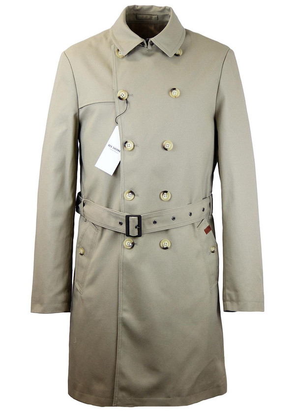 BEN SHERMAN RETRO MOD TWILL TRENCH COAT MOON BEN SHERMAN RETRO MOD TWILL TRENCH COAT MOON