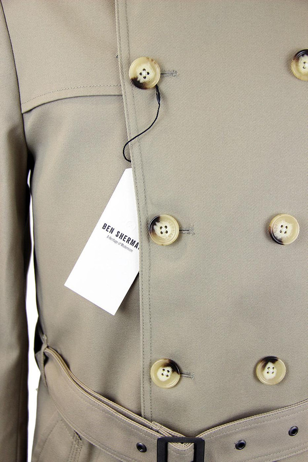 BEN SHERMAN RETRO MOD TWILL TRENCH COAT MOON BEN SHERMAN RETRO MOD TWILL TRENCH COAT MOON