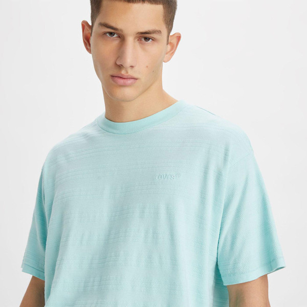 Levi's Red Tab Popcorn Jacquard Stripe Retro 1990s T-shirt in Aqua A06370052