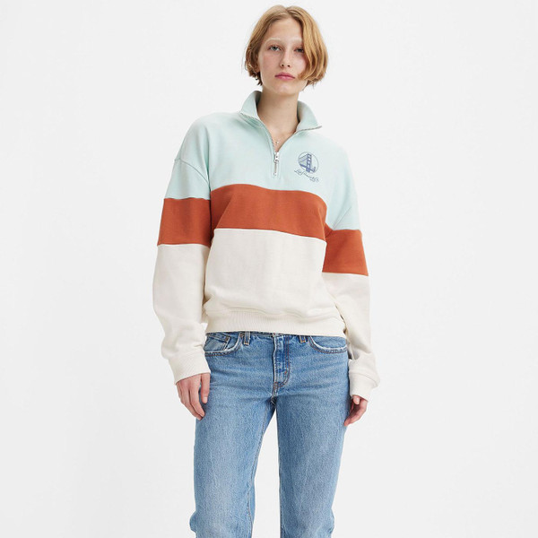 Levi's® Retro 80s 1/4 Zip Colour Block Sweatshirt in Tofu/Pastel Blue A49350000