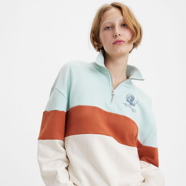 Levi's® 1/4 Zip Colour Block Sweatshirt in Tofu/Pastel Blue A49350000