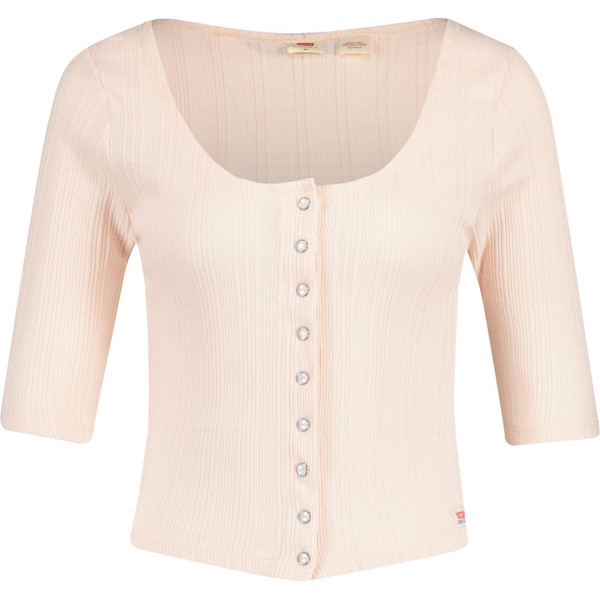 levis womens dry goods pointelle 3/4 sleeve top pearl blush pink