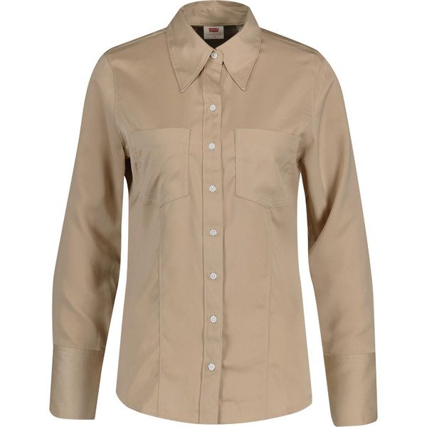 levis womens rilynn silky long sleeve shirt oatmeal beige