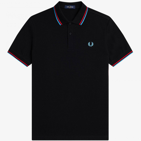 Fred Perry Twin Tipped Mod Polo Shirt in Black with Washed Red  and Soft Blue Tipping M3600 S05