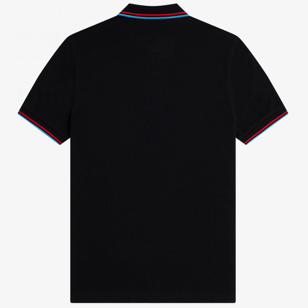 Fred Perry Twin Tipped Polo Shirt in Black with Washed Red  and Soft Blue Tipping M3600 S05