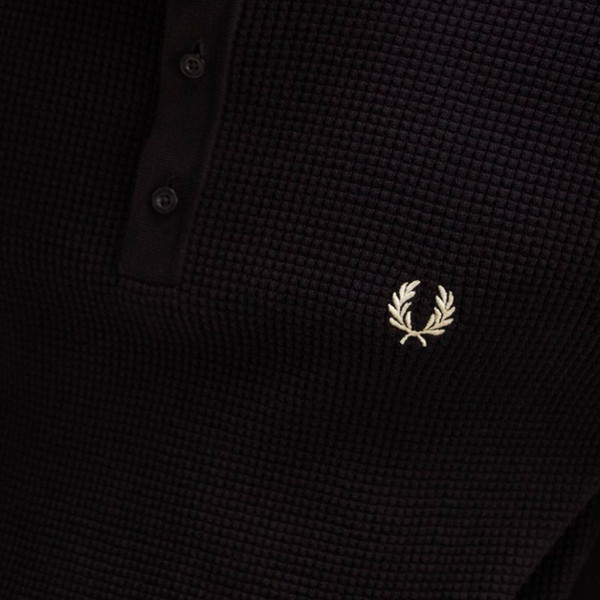 Fred Perry Mod Waffle Stitch Henley Neck Top in Black K6509 102 Fred Perry Mod Waffle Stitch Henley Neck Top in Black K6509 102