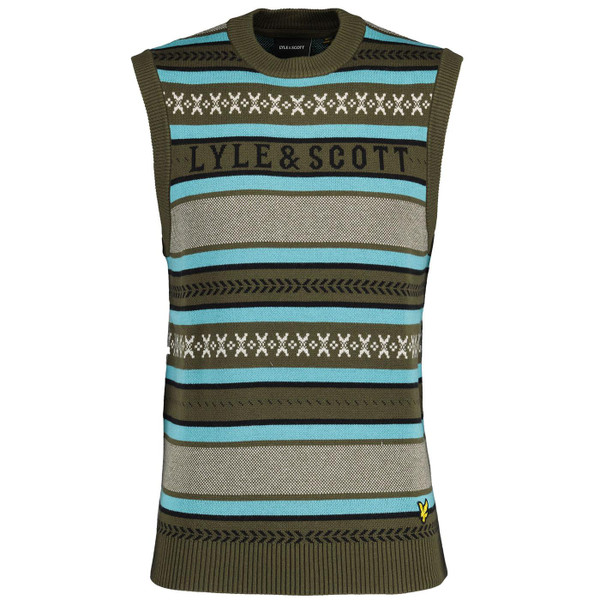 Lyle And Scott Glen Fair Isle Crew Neck Tank Top in Olive KN1901V