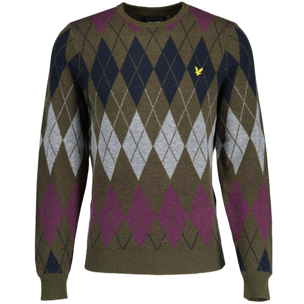 Lyle And Scott British Argyle Crew Neck Jumper in Olive KN1721V