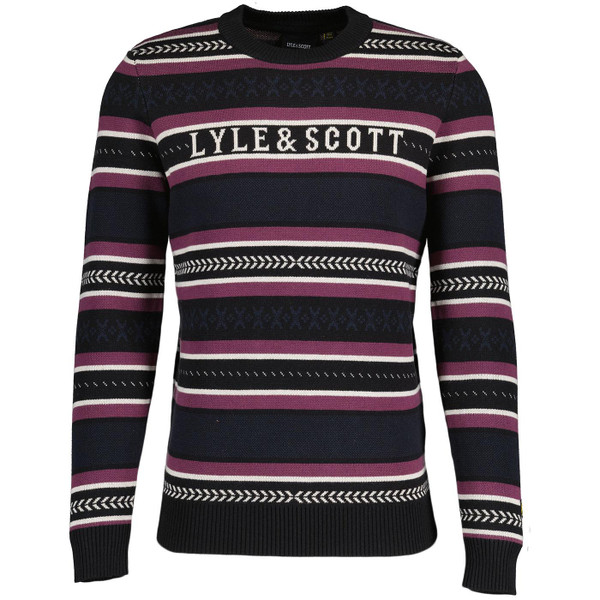 Lyle And Scott Glen Fair Isle Crew Neck Jumper in Jet Black KN1900V 