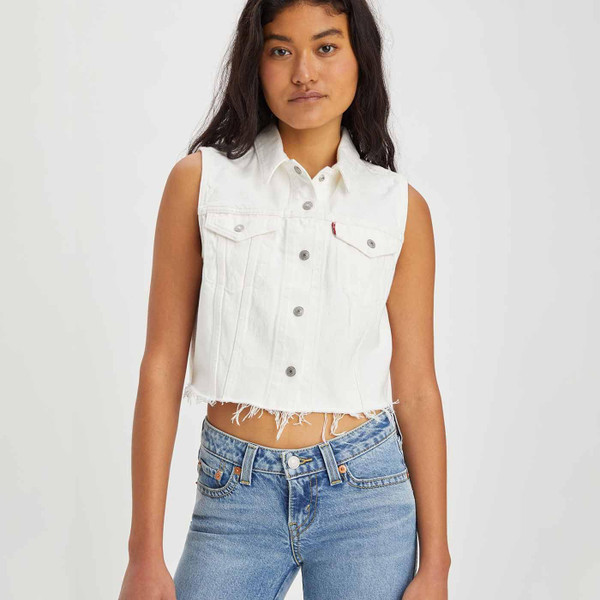 Levi's Women's Retro Denim Vest In The Clouds Raw Hem White A48550001  