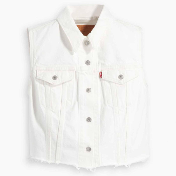 Levi's Women's Retro 70s Denim Vest In The Clouds Raw Hem White A48550001  