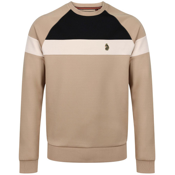 Luke Est 1977 Adam 4 Retro Colour Block Panel Sweatshirt in Biscuit