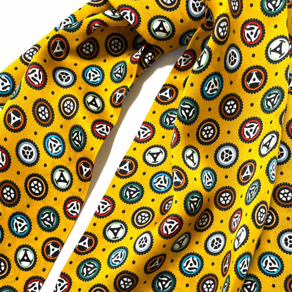 Tootal Spider Spindle Vinyl Records Print 60s Mod Silk Scarf in Golden Ochre