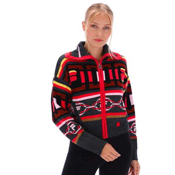 Fila Vintage Women's F23WF031 194 Charlie Knitted Intarsia Oversized Cardigan in Charcoal