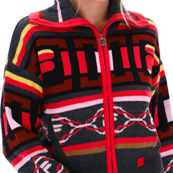 Fila Vintage Women's F23WF031 194 Charlie Knitted Intarsia Oversized Cardigan in Charcoal