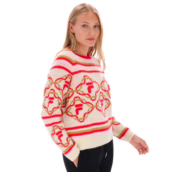 Fila Vintage Women's F23WF033 371 Deana Knitted Intarsia Jumper Sweater in Parchment