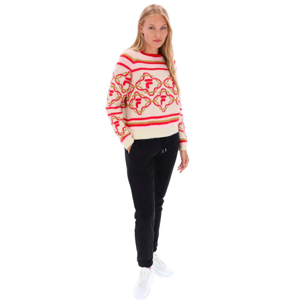 Fila Vintage Women's F23WF033 371 Deana Knitted Intarsia Jumper Sweater in Parchment