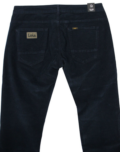 Back pocket details on Lois Sierra Retro 80s Mod Needle Cord Trousers in Navy